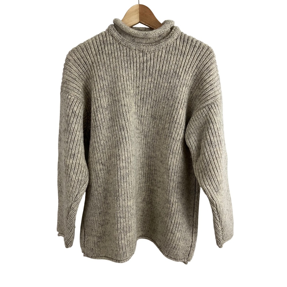 Patrick Malin Wool Mock Neck Sweater Fisherman Mens Medium  Vintage Hand Loomed